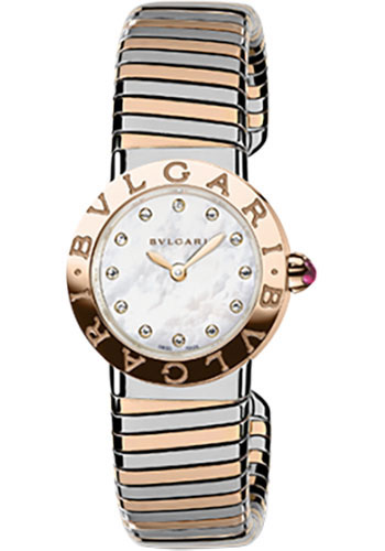 Bvlgari Bulgari Bulgari Watch - 26 mm Stainless Steel Case - Pink Gold Bezel - White Mother-Of-Pearl Dial - Pink Gold And Steel Tubogas Bracelet