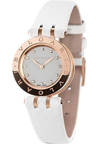 Bvlgari B.zero1 Watch - 23 mm Pink Gold Case - White Dial - White Leather Strap