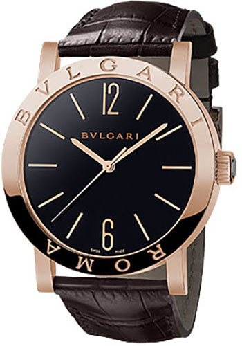 Bvlgari Bulgari Roma Limited Edition of 130 Watch - 39 mm Pink Gold Case - Black Dial - Brown Alligator Strap