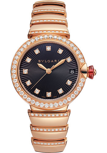 Bvlgari Lvcea Watch - 33 mm Rose Gold And Diamond Case - Black Diamond Dial - Rose Gold Bracelet