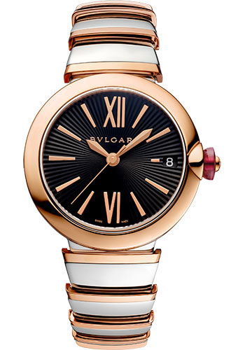 Bvlgari Lvcea Watch - 33 mm Rose Gold And Steel Case - Black Dial - Steel And Gold Bracelet