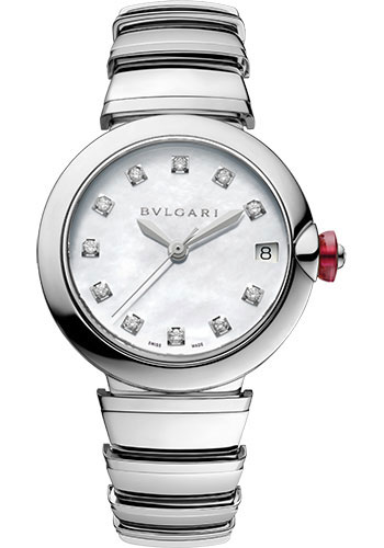 Bvlgari Lvcea Watch - 33 mm Stainless Steel Case - White Mother-Of-Pearl Dial - Steel Bracelet