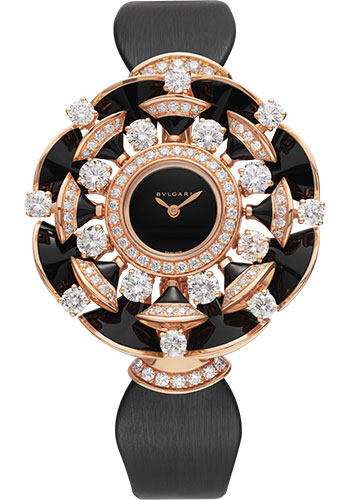 Bvlgari Divas' Dream Watch - 39 mm Rose Gold Case - Black Dial - Black Satin Strap