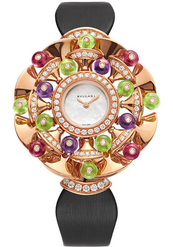 Bvlgari Divas' Dream Watch - 39 mm Rose Gold Case - White Mother-Of-Pearl Dial - Black Satin Strap