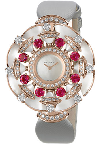 Bvlgari Diva Watch - 39 mm Pink Gold Case - White Mother-Of-Pearl Dial - White Satin Strap