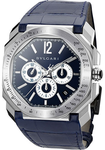 Bvlgari Octo L'Originale Watch - 41 mm Stainless Steel Case - Blue Dial - Blue Alligator Strap