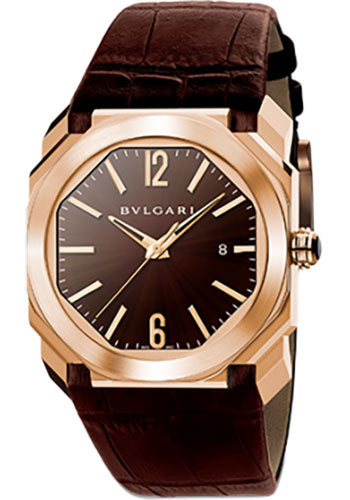 Bvlgari Octo Watch - 41 mm Pink Gold Case - Brown Dial - Brown Alligator Strap