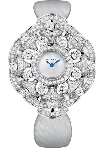 Bvlgari Divas' Dream Watch - 39 mm White Gold Case - White Mother-Of-Pearl Dial - Grey Satin Strap