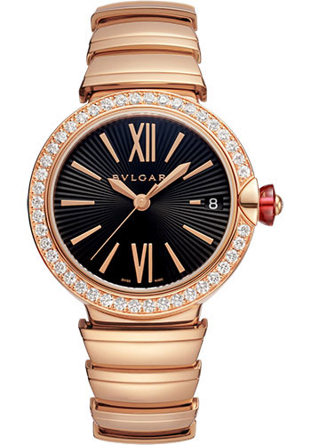 Bvlgari Lvcea Watch - 33 mm Rose Gold And Diamond Case - Black Dial - Rose Gold Bracelet