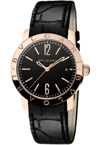 Bvlgari Bulgari Bulgari Watch - 39 mm Pink Gold Case - Black Dial - Black Alligator Strap
