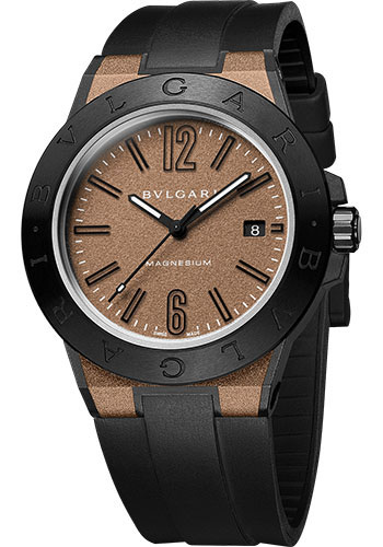 Bvlgari Diagono Magnesium Watch - 41 mm Magnesium Case - Ceramic Bezel - Brown Dial - Rubber Strap