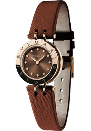 Bvlgari B.zero1 Watch - 23 mm Steel And Rose Gold Case - Brown Dial - Leather Strap