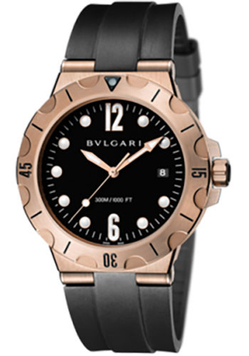 Bvlgari Diagono Scuba Pro Watch - 41 mm Pink Gold Case - Black Dial - Rubber Strap