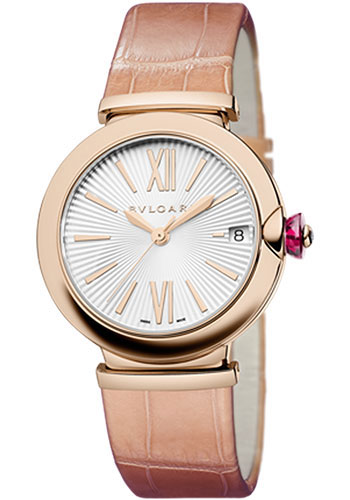 Bvlgari Lvcea Watch - 33 mm Rose Gold Case - Silver Dial - Powder Pink Alligator Strap