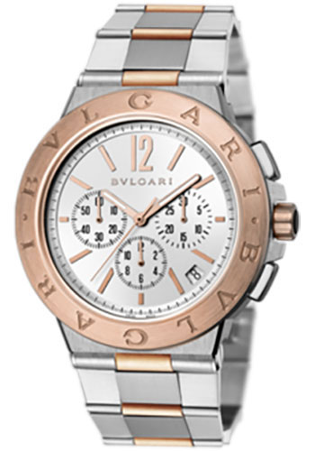 Bvlgari Diagono Velocissimo Chronograph Watch - 41 mm Steel And Gold Case - Silver Opalin Dial - Pink Gold Bracelet