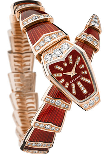 Bvlgari Serpenti Jewellery Watch - 26 mm Pink Gold Case - Red Dial - Single-Spiral Rose Gold Bracelet