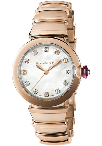 Bvlgari Lvcea Watch - 33 mm Rose Gold Case - White Mother-Of-Pearl Diamond Dial - Rose Gold Bracelet