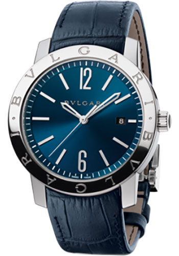 Bvlgari Bulgari Solo Tempo Watch - 41 mm Stainless Steel Case - Blue Dial - Blue Alligator Strap - Steel Bracelet