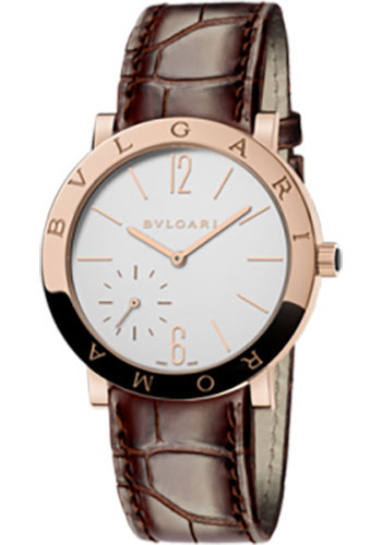 Bvlgari Bulgari Roma Finissimo Watch - 41 mm Pink Gold Case - Silver Opalin Dial - Alligator Strap