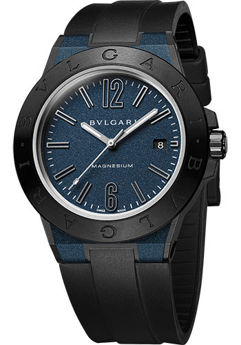 Bvlgari Diagono Magnesium Watch - 41 mm Magnesium Case - Ceramic Bezel - Blue Dial - Rubber Strap