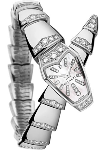 Bvlgari Serpenti Jewelry Watch - 26 mm White Gold Case - White Mother-Of-Pearl Dial - White Gold Single Twirl Diamond Scaglie Bracelet