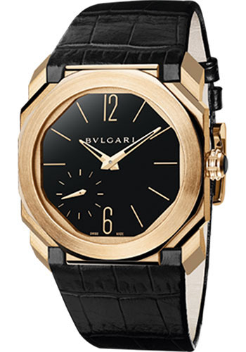 Bvlgari Octo Finissimo Watch - 40 mm Pink Gold Case - Black Dial - Alligator Strap