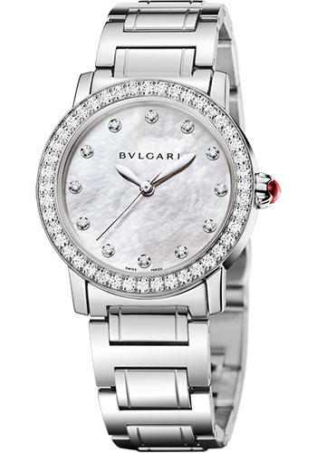 Bvlgari Bulgari Bulgari Watch - 33 mm Stainless Steel Case - Diamond Bezel - White Mother-Of-Pearl Dial - Steel Bracelet