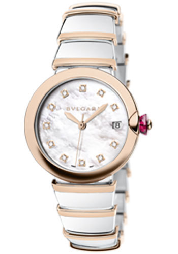 Bvlgari Lvcea Watch - 36 mm Steel And Gold Case - Pink Gold Bezel - White Mother-Of-Pearl Dial - Steel Bracelet
