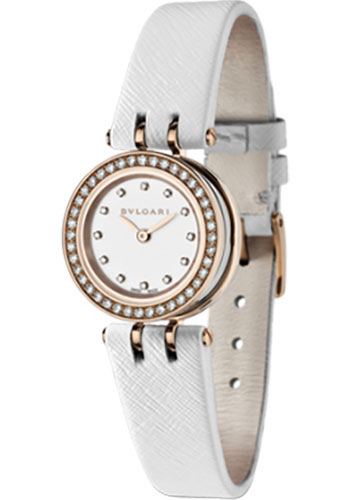 Bvlgari B.zero1 Watch - 23 mm Pink Gold Case - Diamond Bezel - White Dial - White Veal Strap