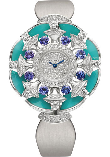 Bvlgari Divas' Dream Watch - 39 mm White Gold Case - Snow Pavé Dial - Grey Satin Strap