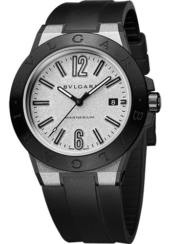 Bvlgari Diagono Magnesium Watch - 41 mm Magnesium Case - Ceramic Bezel - Silver Dial - Rubber Strap