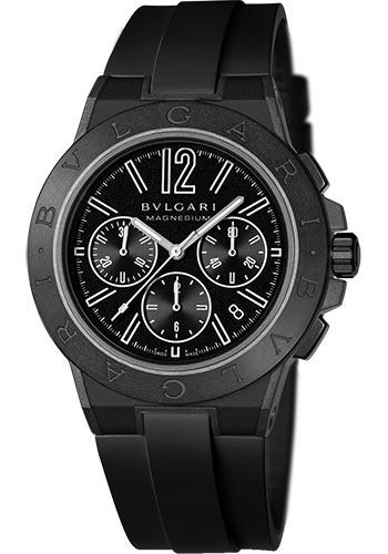 Bvlgari Diagono Chronograph Magnesium Watch - 42 mm Magnesium Case - Ceramic Bezel - Black Dial - Rubber Strap