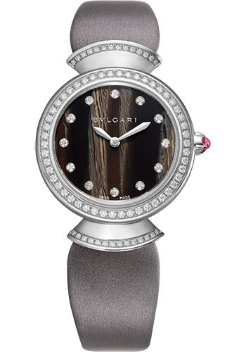 Bvlgari Divas' Dream Watch - 30 mm White Gold Case - Natural Acetate Dial - Grey Satin Strap