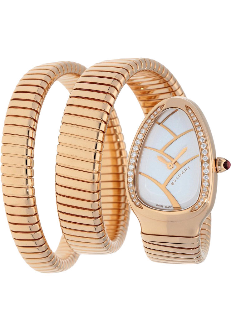 Bvlgari Serpenti Tubogas Watch - 35 mm Pink Gold Case - White Dial - Double-Spiral Pink Gold Bracelet