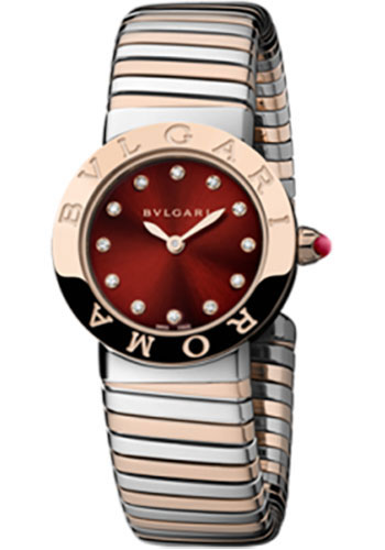 Bvlgari Bulgari Bulgari Tubogas Watch - 26 mm Steel And Gold Case - Pink Gold Bezel - Brown Dial - Pink Gold Tubogas Bracelet