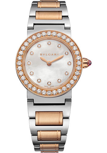 Bvlgari Bvlgari Bvlgari Watch - 26 mm Stainless Steel Case - Pavé Diamond Bezel - White Mother-Of-Pearl Dial - Steel And Gold Bracelet