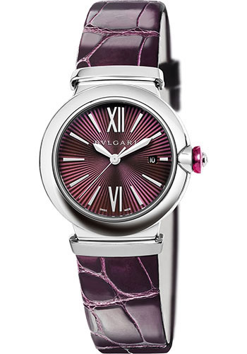 Bvlgari Lvcea Watch - 33 mm Stainless Steel Case - Violet Dial - Purple Alligator Strap