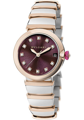 Bvlgari Lvcea Watch - 33 mm Steel And Rose Gold Case - Violet Dial - Steel And Gold Bracelet