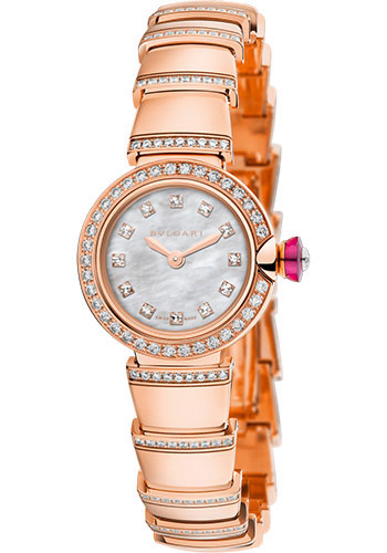 Bvlgari Piccola Lvcea Watch - 23 mm Pink Gold Case - Diamond Bezel - White Mother-Of-Pearl Diamond Dial - Pink Gold Diamond Bracelet