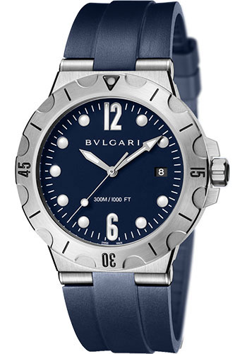 Bvlgari Diagono Scuba Watch - 41 mm Stainless Steel Case - Blue Dial - Rubber Strap