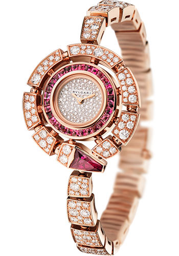 Bvlgari Serpenti Jewelry Watch - 30 mm Pink Gold Case - Snow-Pavé Diamond Dial - Pink Gold Bracelet