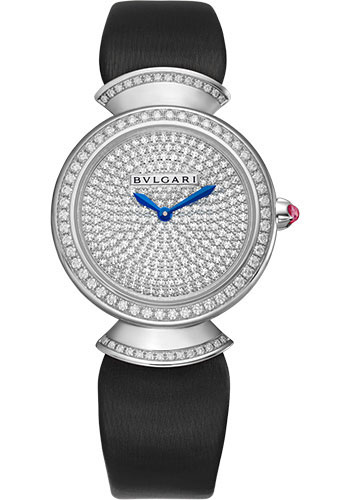 Bvlgari Divas' Dream Watch - 30 mm White Gold Case - Diamond-Pavé Dial - Black Satin Strap