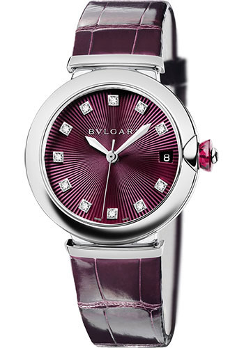 Bvlgari Lvcea Watch - 36 mm Stainless Steel Case - Violet Dial - Alligator Strap