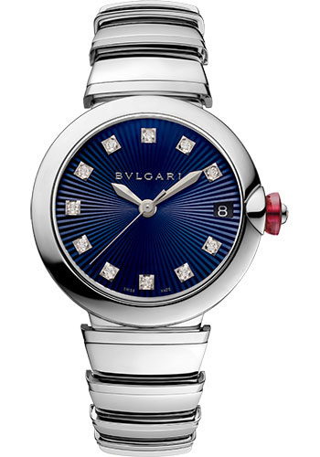 Bvlgari Lvcea Watch - 33 mm Stainless Steel Case - Blue Diamond Dial - Steel Bracelet