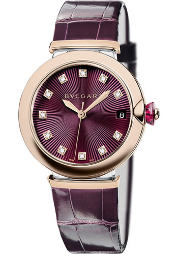 Bvlgari Lvcea Watch - 36 mm Steel And Gold Case - Violet Dial - Alligator Strap