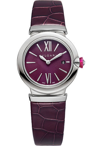 Bvlgari Lvcea Watch - 28 mm Stainless Steel Case - Violet Dial - Purple Alligator Strap