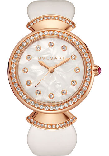 Bvlgari Divas' Dream Watch - 37 mm Rose Gold Case - Acetate Dial - White Satin Strap
