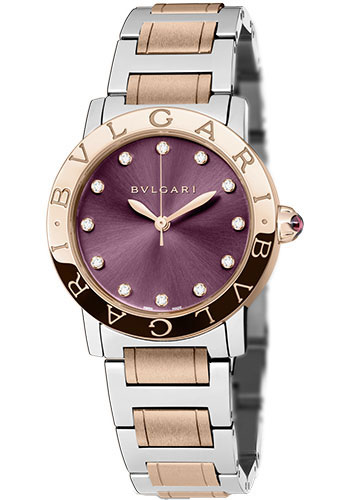 Bvlgari Bulgari Bulgari Watch - 33 mm Steel And Gold Case - Pink Gold Bezel - Purple Dial - Steel Pink Gold Bracelet
