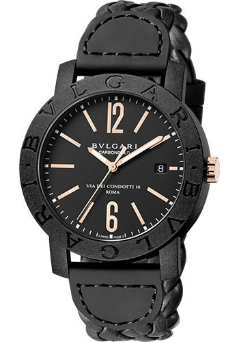 Bvlgari Bulgari Bulgari Carbon Gold Watch - 40 mm Carbon And Gold Case - Black Dial - Woven Leather Strap