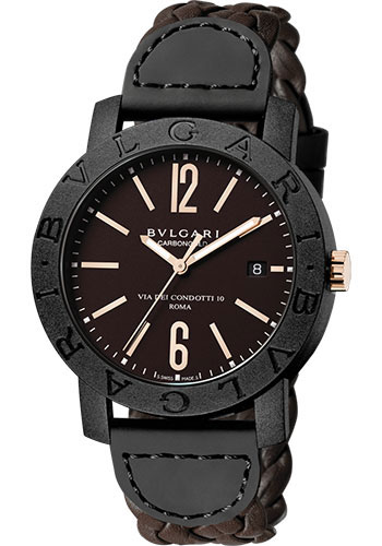 Bvlgari Bulgari Bulgari Carbon Gold Watch - 40 mm Carbon And Gold Case - Brown Dial - Woven Leather Strap